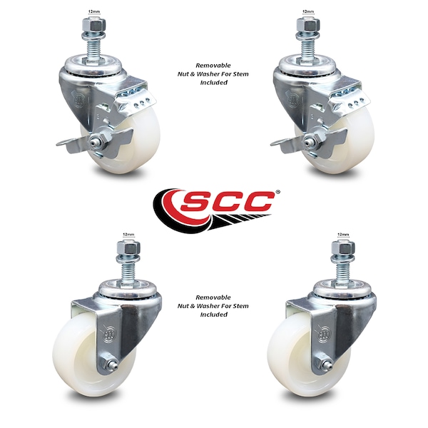 Service Caster 3 Inch Nylon Wheel Swivel 12mm Threaded Stem Caster Brakes SCC, 2PK SCC-TS20S314-NYS-M1215-2-TLB-2 - main
